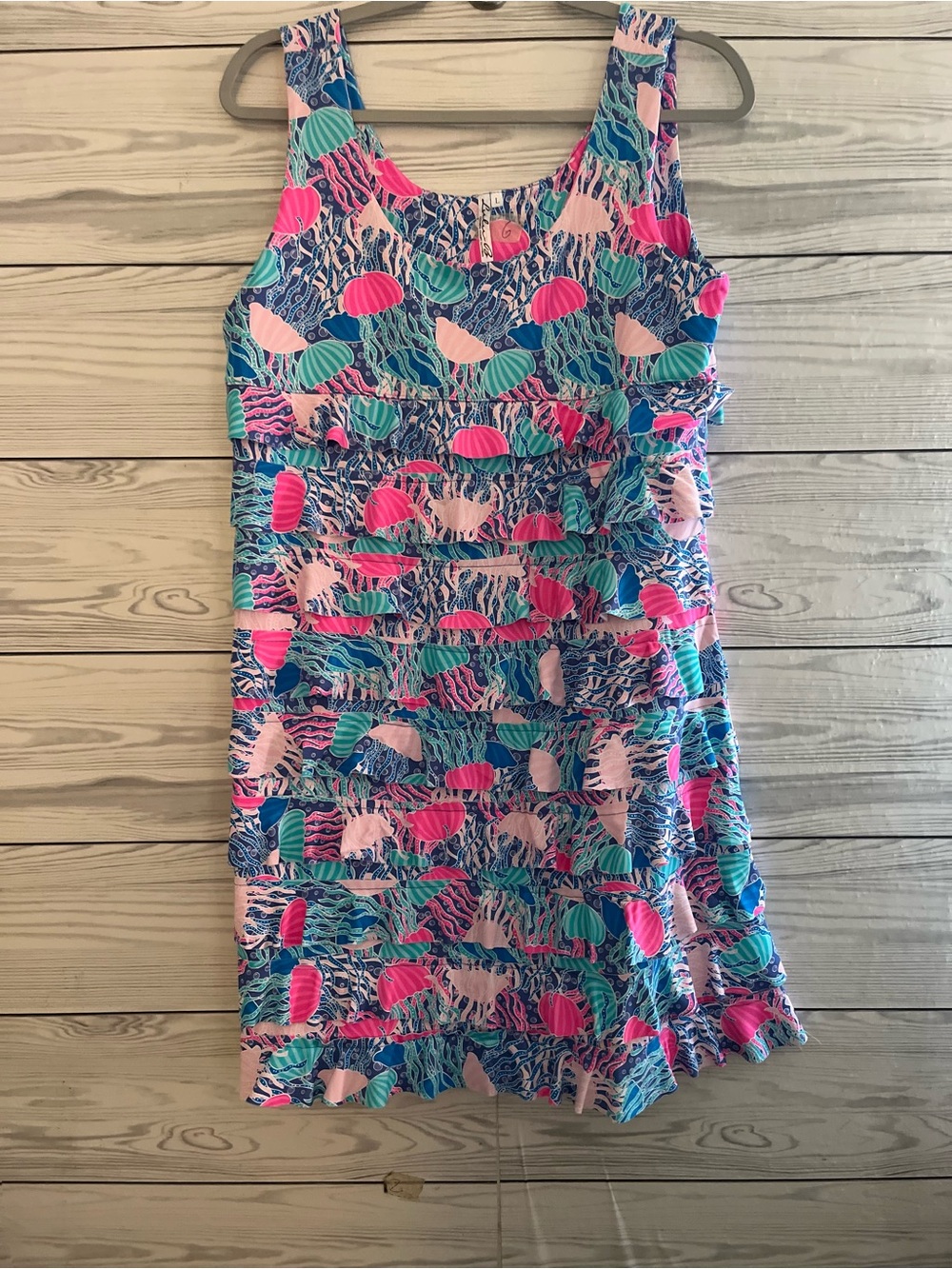 Lulu-B Strapless Shell Print Dress in Blue, Pink, Teal
